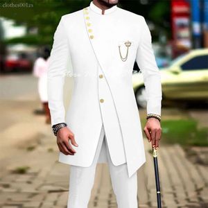 Męskie Blazers Białe garnitury dla mężczyzn Slim Fit PROM PROM PREATSMEN GROOMEN SUART TUXEDO 2PCS Costume Homme Blazer Pants 230827 A594