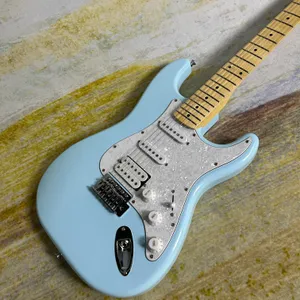 Sky Blue Strat Electric Guitar,St Version ,SSH Pickups ,Maple Fingerboard,White Pearls Pickups,Free Shipping