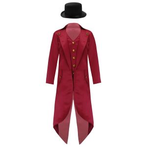 Barn pojkar vintage steampunk tailcoat jacka halloween kostym gotisk medeltida kläder domstol enhetlig trollkarl ringmaster cosplay