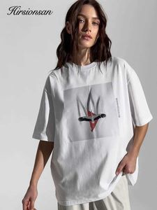 T-shirt femminile Hirsonsan T-shirt stampato grafico per le donne in cotone estate morbida maglietta a maniche corta per donne oversize di strada top gotica J240527