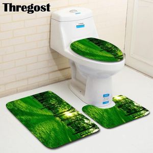 Tappetini da bagno thregost scenic stampato set da 3 pezzi doccia anti -slip tappetino bagni tappeti tappeti verde microfibra lavabile
