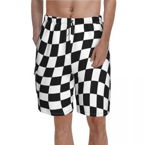 Abstract Checkerboard Board Shorts Black and White Checker Men Classic Board Short Pants Printing Plus Size Swim Trunks 240527