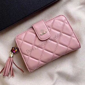 Buckle Triple Fold Women Women Women 15cm Vintage Fringe Leather Diamond Lattice Trend Coin Burse Hardware Gold Zipper Pochet Pochet Card Titular