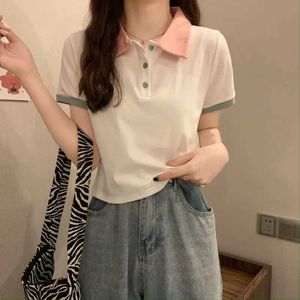 Polos femminile Y2K T Shirts Party Female Strtwear Office Strtwear Lady Ins Women Casual Top Patchwork Abbassa il colletto Girl Harajuku T Y240527