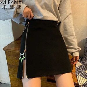 Skirts Spring/Summer A-Line Skiing Temperature High Waist Thin Fashion Five pointed Star Decoration Black Short Womens Clothing S2452755