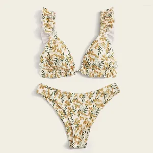 Kvinnors badkläder Kvinnor Y2K Floral Print Bikinis Swimsuit Tvåbit Ruffle Tankini Monokini Summer Beach Vacation Bathing Sim
