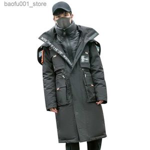 Men's Down Parkas Couple Top quality X-Long Down Jacket Men New Tide Brand Winter White Duck Down Jacket Cold Proof Women Hooded Down Coat parkas Q240527