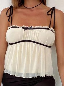 Tanques femininos Mulheres Camisole Tops Sleeseless Tie-up Flor/Bow Tank Summer Summer Casual Retro Sexy Circhas de Vesto