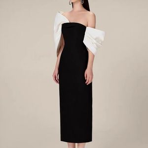 Elegant vit/svart mantel aftonklänning 2024 Sheer Neck Bow Ankel längd Kvinnor Formella klänningar Party Prom Dresses Saudiarabien Robe de Soiree