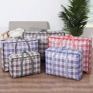 Storage Boxes Bins Stripe woven bag large capacity storage mobile bag clothing blanket luggage packaging bag zipper handbag household organizer S2452702