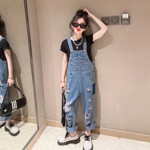 Overalls Rompers Girls Cool Hole jumpsuit summer fashion destination torn jeans covering street clothing shattered clothing 5 6 8 9 10 12 14 years WX5.26