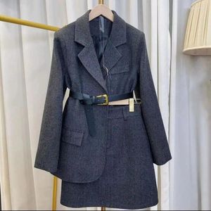 Work Dresses Lapel All-match Long Sleeve Temperament Clothing 2024 Autumn Winter Korean Chic Female Suits Alim Waist With Belt Two Piece Set