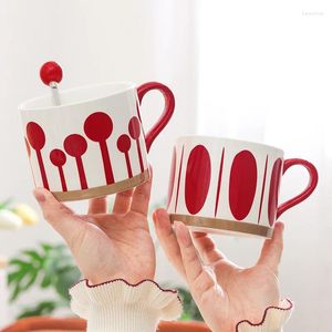 Mugs Red Hand-painted Underglaze Ceramic Large-capacity And Diverse Mug Breakfast Oatmeal Milk Coffee Suitable For The Office