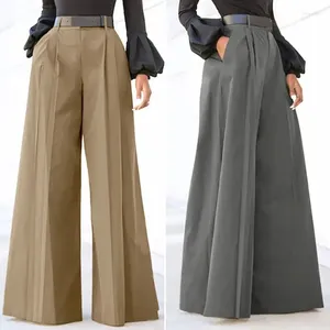 Frauenhose Sommer Klassiker solide hohe Taille elegant lässige lockere breite Palazzo -Büroarbeit Lange Hosen Flare Flare