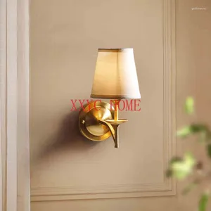 Wall Lamps Modern Fabric Copper Light Bedside Bedroom Living Room El Aisle Staircase Lamp TV Background Study Lantern