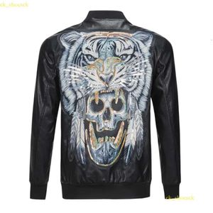 Plein-brand Men PP Skull Pproidery Leather Fur Jacket Schited Baseball Right Jacket Suction Simulation Potorcycle Racing Suit 304