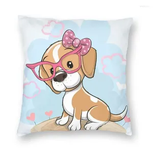 Pillow Cartoon Beagle Dog With Glasses Throw Case Decoration Square Pet Puppy Cover 40x40cm Pillowcover For Living Room
