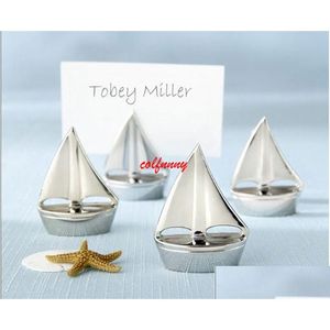 Andere Event -Party liefert 100pcs/Lot Sier Sailing Boat Name Kartenhalter Tisch Dekoration Metall Hochzeitsplatz F051404 Drop Deliver Dh6lj
