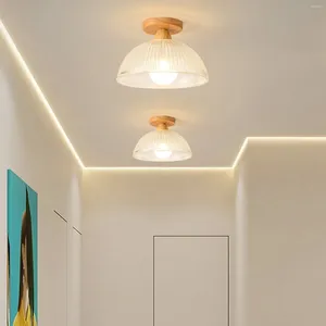 Ceiling Lights Led Light 5W Glass Flush Mount With Wood Base 6000K Indoor Lighting For Living Room Bedroom Hallway Etc.