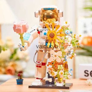 Blocks Flower bouquet space astronaut diagram building block model assembly plastic plant brick home decoration adult birthday H240527