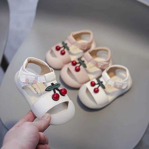 Sandaler Baby Girl Summer Childrens Beach Shoes Cherry Princess Anti Slip Soft Sole D240527