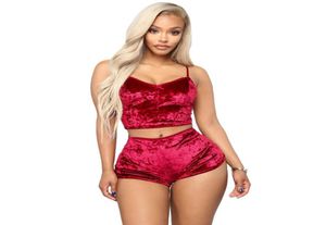 Summer Women Two Pants Velvet 2 pezzi Outfit Spaghetti Strapping Crop Top e Shorts Set1754071