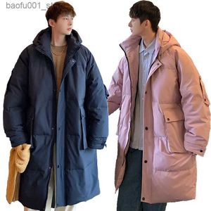 Herrarna ner parkas avslappnade jackor män / kvinnor vinter förtjockade parka överdimensionerade utomhus snö kappa koreansk version lång par huva ner jacka q240527