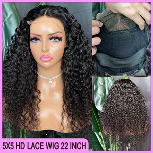 Atacado brasileiro peruano 20 polegadas 100% Virgin Remy Human Human Black Black Deep Wave Deep 5x5 HD Lace Feching Wig