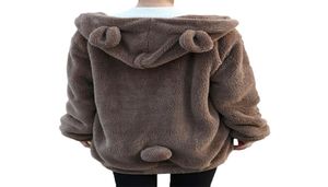 Женщины милые капюшоны Coats Winter Fluffuly Bear Warbeed Jacket Kawaii теплый верхняя одежда