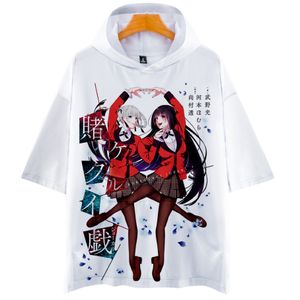 Japan Anime Kakegurui 3D Print Hooded T Shirt Women Men Jabami Yumeko Momobami Kirari Short Sleeve Funny Tshirt Cosplay Costume 220C