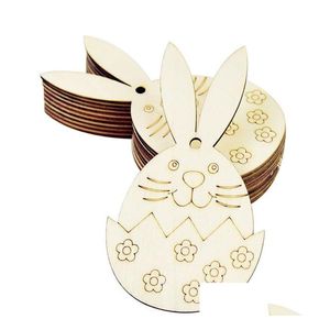Andra festliga festleveranser 10st glada påskträägg med rep kanin kanin kyckling trä hantverk för hem hängande dekor kid diy dhg56