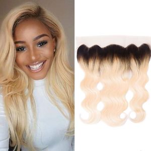 Capelli umani peruviani 1b/613 Ombre Color Body Wave 13x4 Parte Free Free 1B/613 Wdcax frontale in pizzo