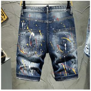 Fioletowe marki dżinsy luksusowe designer dżinsowe męskie męskie męskie malowane dżinsowe szorty uliczne szczupły otwory dżinsy Breczesy spodnie S-4xl 7AB