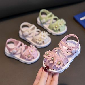 Baby Girl Summer Close Toe Infant Toddler Shoes Breathable First Walkers Newborn Cute Flower Pearl Beach Sandals L