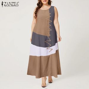 Kaftan Farbstich Maxi Kleid Frauen Sommer Sundress Zanzea Lässigen ärmellose Panzer Vestidos weiblich O Halsrobe Plus Größe 240527