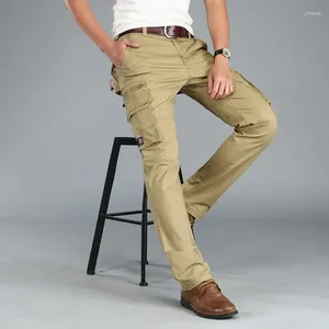 Męskie spodnie 2024 Summer Slim Casual Large Workwear Multi Pocket Mid talia prosta noga