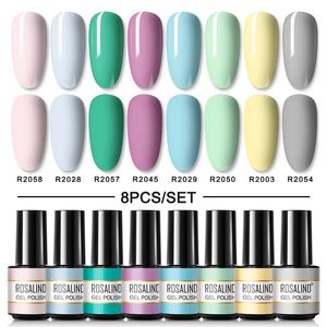 Rosalind 8pcs/zestaw serii makaronowej Zestaw lakieru do paznokci Glitter Pół stały zestaw paznokci UV Mat Mat Top Coat Manicure 240527