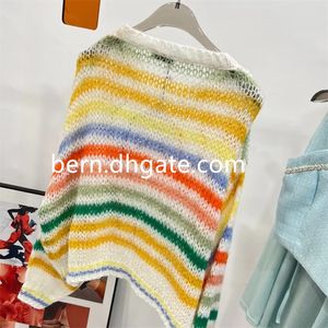Fashion Colorful Stripe Women's Long-sleeved One-size Loose Knit Sweater with Special Pattern Logo 212A