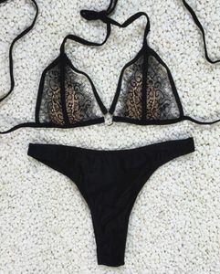 Sexy Halfter schwarzer Spitze Bikini Push Up Micro Bikinis Frauen Tanga Badeanzug Badeler Brazilian Biquini Badeanzüge Hight Qu5376794