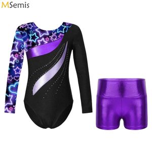 Dancewear Kids Girl Ballet Dance Gymnastic Leotard ärmlös bodysuit med shorts Skating Stage Performance Dancewear badkläder sportkläder y240524