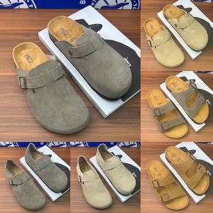 Designer Slippers Slides Sandals Clog Soft Suede Leather Taupe Mocha White Pink Mens Scuffs Outdoor Platform Slippers