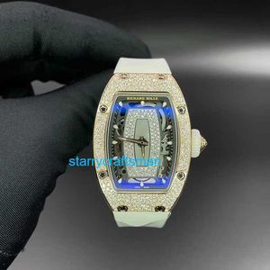 Richamills Luxury Watches Mechanical Chronograph Mills Womens Series RM0701 Rose Gold Full Diamond White Fritillaria Lip Automatic Mechanical RM0701 STJ5