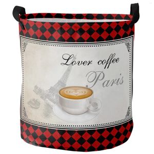 Borse per lavanderia Coffee a quadri Eiffel Tower adoro il cesto sporco abbigliamento per la casa.