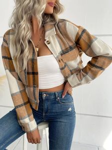 Women's Jackets Thick Plaid Shirts Jacket Women Winter Warm Long Sleeve Elegant Coats Female Vintage Stylish Casual Outwear Lady Abrigo