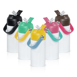 US Warehouse 12oz Sublimation Sportwasserflasche mit farbigen Deckel Edelstahl Flat Edge Kinderflasche Vakuumflasche für DIY