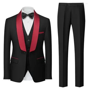 メンズスーツ15色高品質の3ピースセット/男性スリムフィットグルームのウェディングドレスブレザーカジュアルタキシードマンジャケットベストズボン