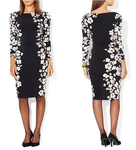 2015 New Arrival Flower Print Women Sheath Dress Elegant Half Sleeves Work Dresses 14936293651