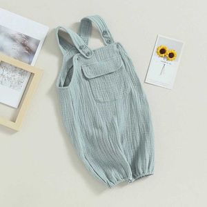 Overalls Rompers 0-24M loose fitting childrens jumpsuit 2023 baby summer clothing boys and girls sleeveless button pocket suspension pants childrens top WX5.26