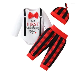 Clothing Sets Born Infant Baby Boy Valentine's Day Long Sleeve Printing Gentleman Bodysuit Red Black Plaid Pants Outfits Clothes