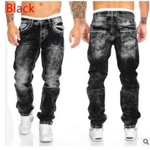 Mäns jeans Retro tvättade raka hiphop-jeans för herrgatan kläder casual denimvaror byxor fjäder och höstens dragkedja tryckta elastiska jeans J240527